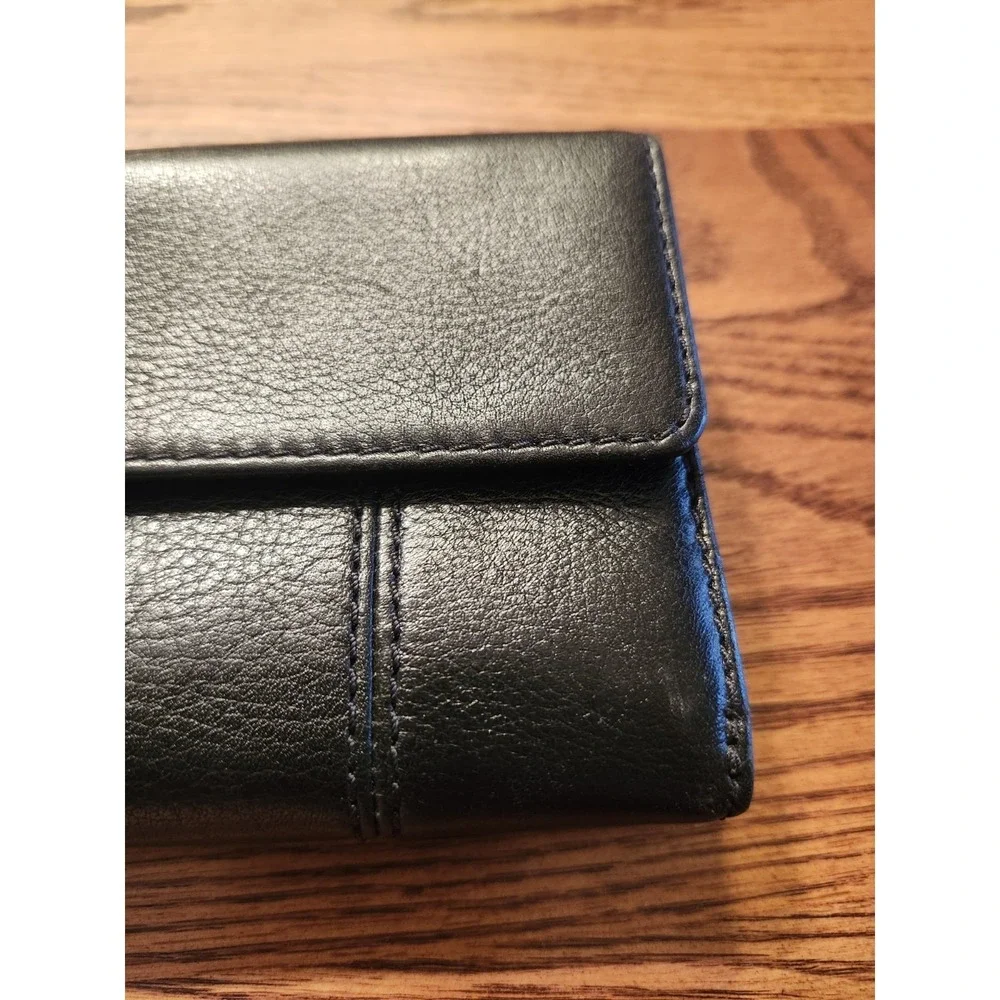 Fossil Jori Leather‎ RFID Flap Clutch Wallet Womens Black